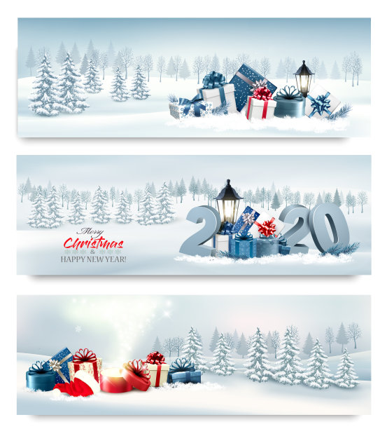 带有冬季景色的圣诞横幅图片下载