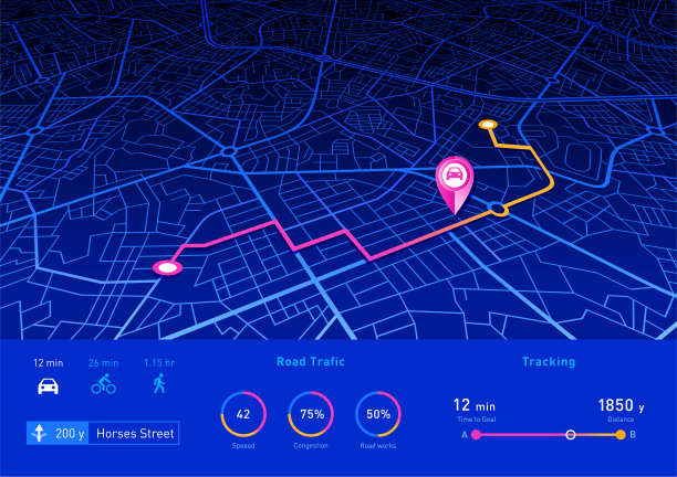 GPS导航员针蓝色模拟与图片下载