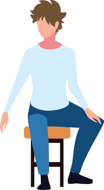 年轻人坐在白色背景的椅子上图片下载