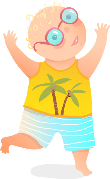 有趣的蹒跚学步的男孩跑跳手穿图片下载