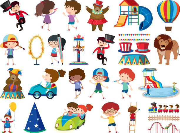 大型集孤立物体儿童和马戏团图片下载