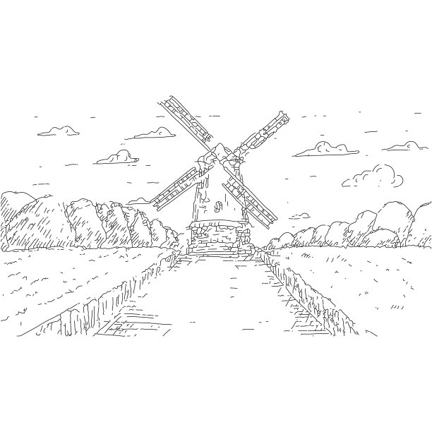 手绘风车意大利面或意大利面标签图片下载