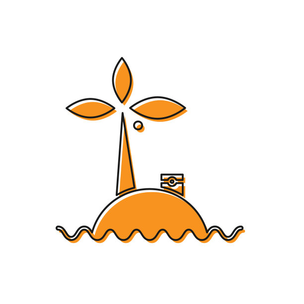 橙色热带岛屿在海洋图标孤立上图片下载