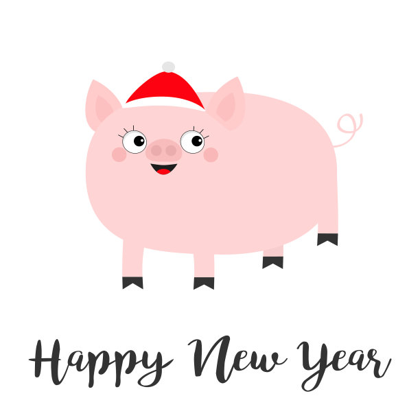 小猪戴着圣诞红帽子快乐新年可爱图片下载