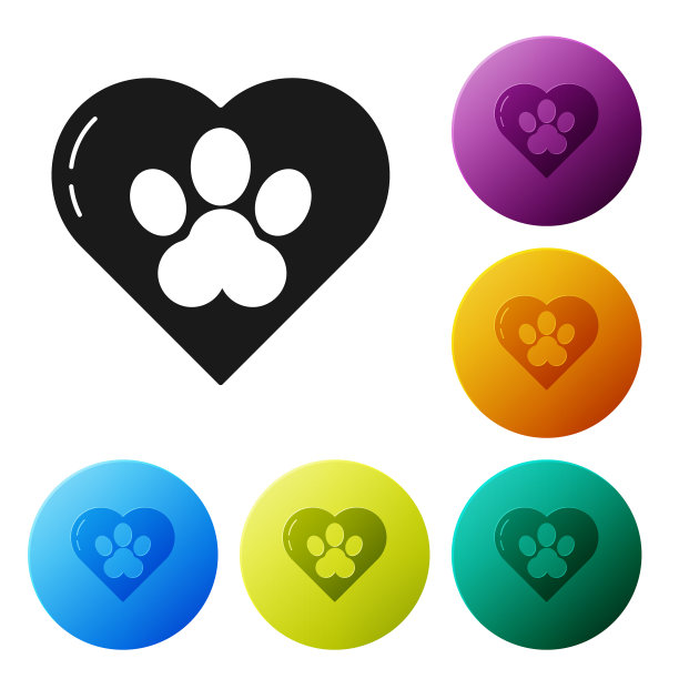 黑心与动物足迹图标隔离图片下载