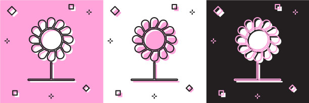 设置花图标孤立在粉红色和白色黑色图片下载