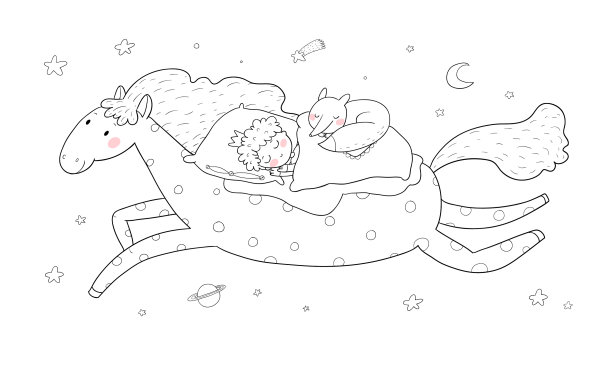 戴着皇冠的男孩睡在一匹魔法小马上图片下载