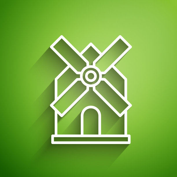 白线风车图标孤立在绿色图片下载