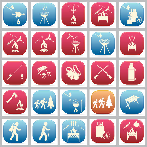 设置旅行和露营装备图标图片下载