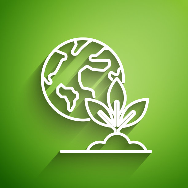 白线地球仪和植物图标隔离图片下载