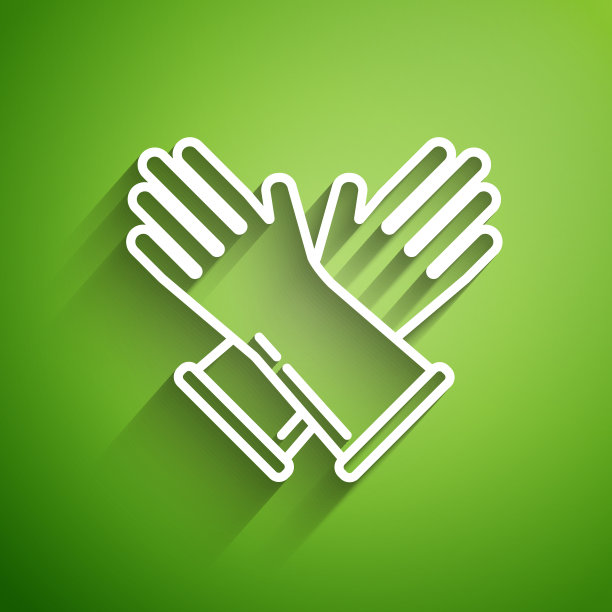 白色线橡胶手套图标隔离在绿色图片下载