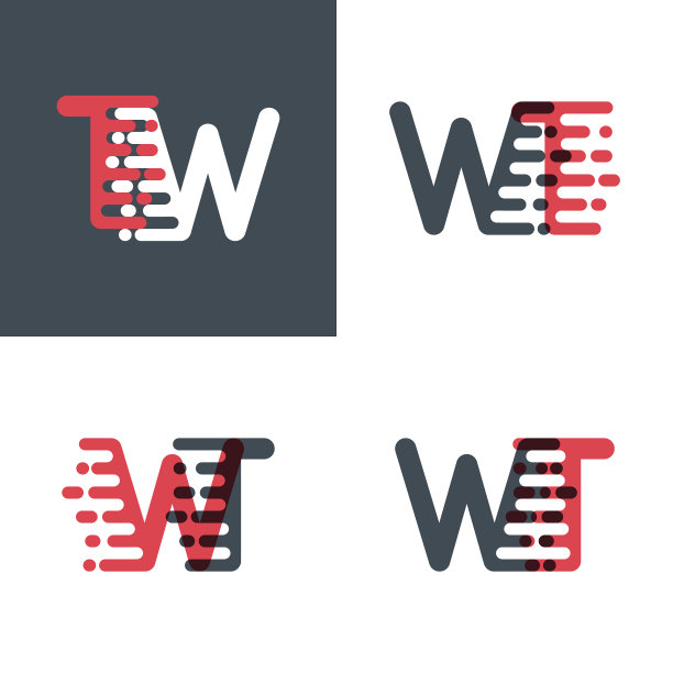 Wt字母标志与口音速度粉红色和黑色图片下载