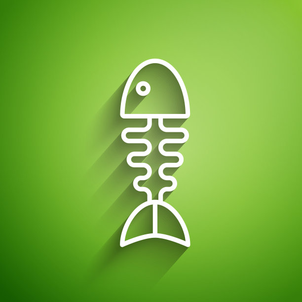 白线鱼骨架图标孤立在绿色图片下载