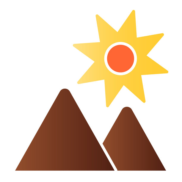 景观与太阳和山丘平坦的图标山图片下载