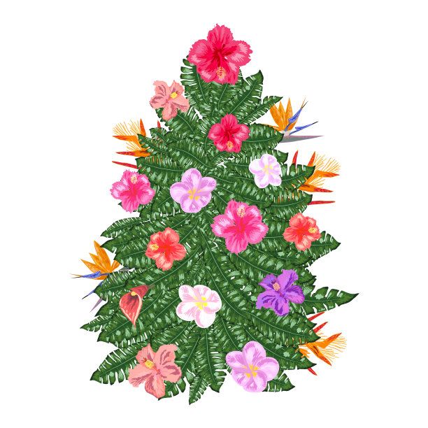 热带圣诞棕榈叶和雪花图片下载