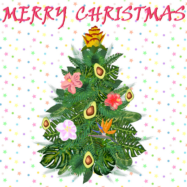 热带圣诞棕榈叶和雪花图片下载