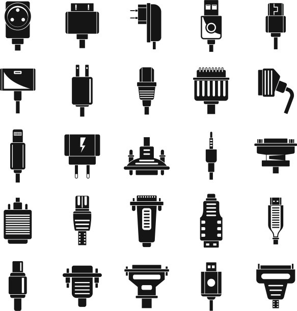 适配器电缆图标设置简单的风格图片下载