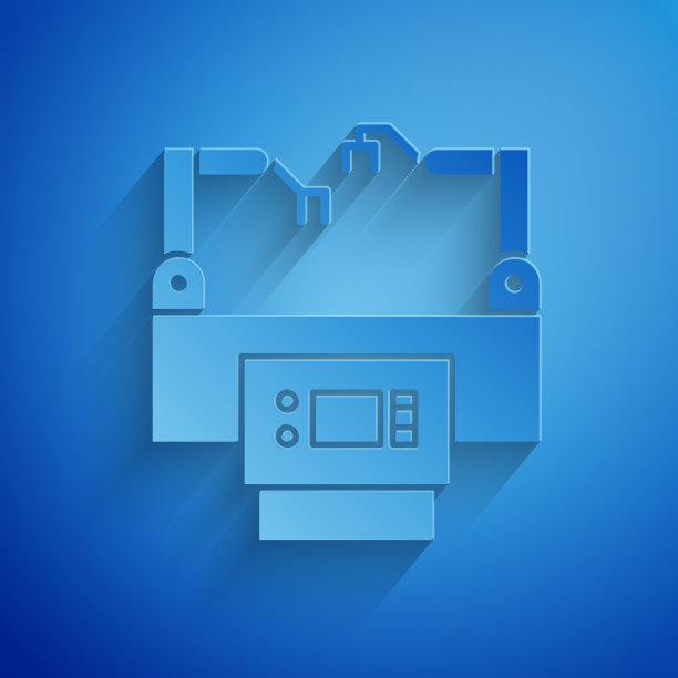 剪纸装配线图标隔离在蓝色图片下载