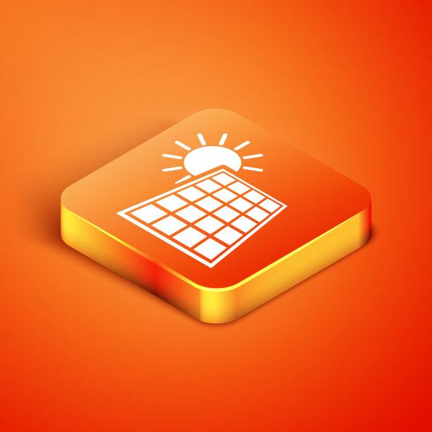 等距太阳能电池板和太阳图标隔离图片下载