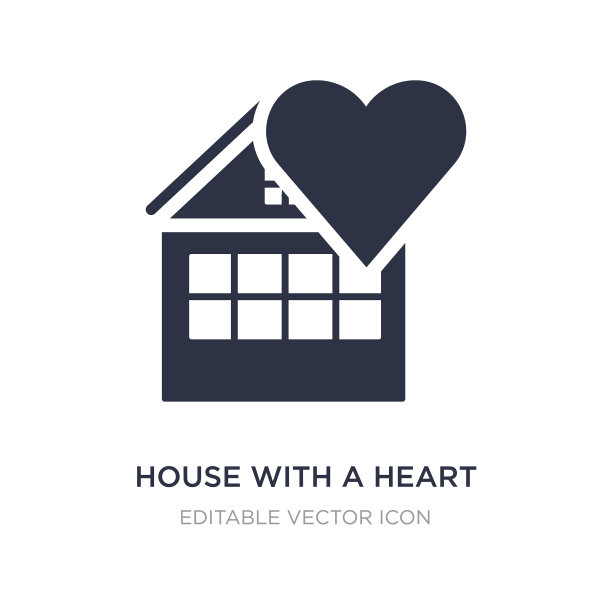白色背景上有一个心形图标的房子图片下载