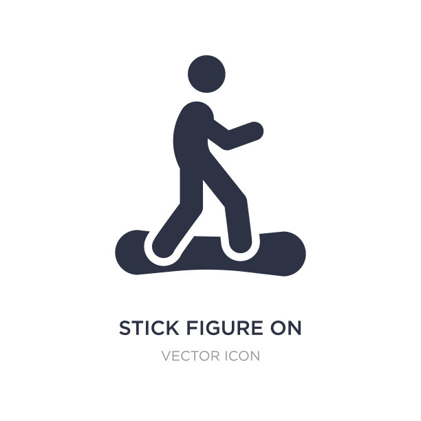 Stick figure在雪板图标上的白色图片下载