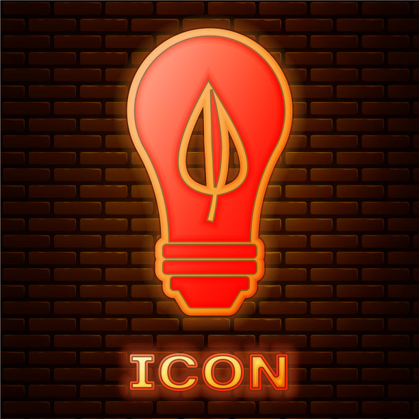 发光的霓虹灯灯泡与叶子图标隔离图片下载