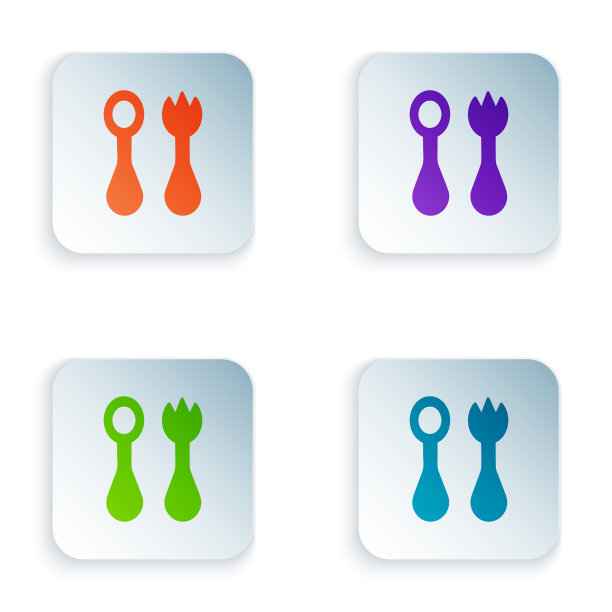 带叉和匙的彩色塑料餐具图片下载