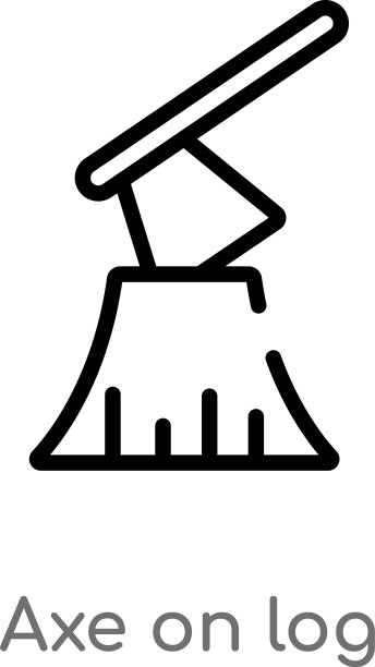 原木上的斧头轮廓图标，黑色简约风格图片下载