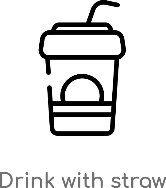 轮廓饮料与吸管图标孤立黑色图片下载
