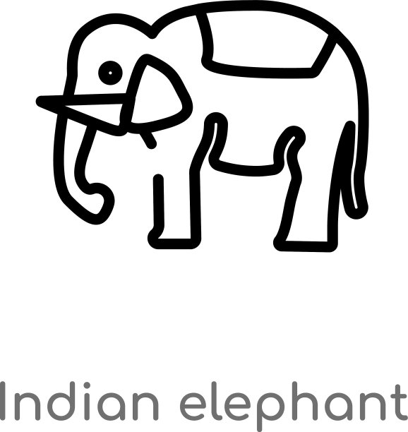 轮廓印度大象图标孤立的黑色图片下载