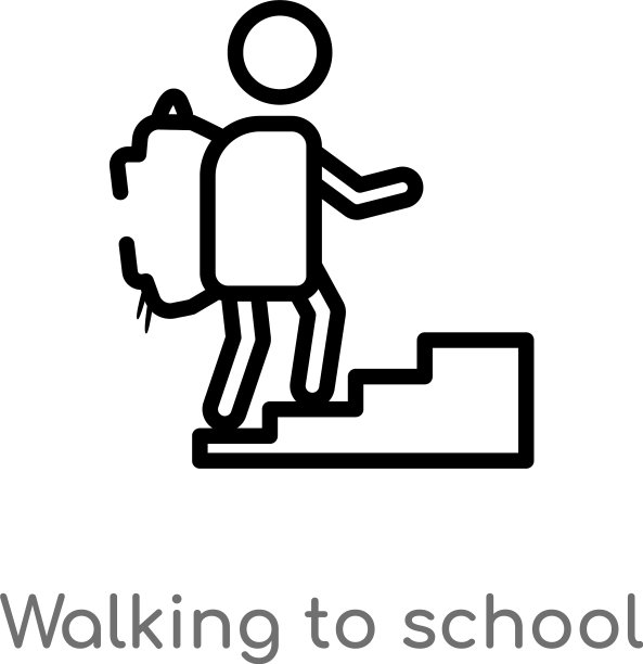轮廓步行去学校图标孤立的黑色图片下载