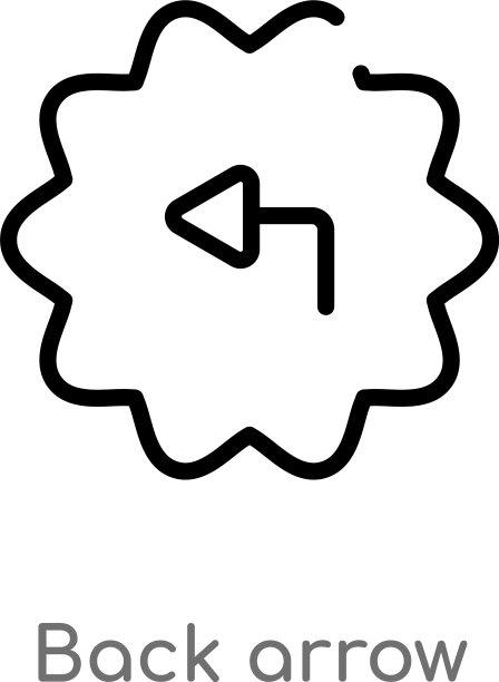 黑色背景上的后退箭头图标轮廓简笔画图片下载