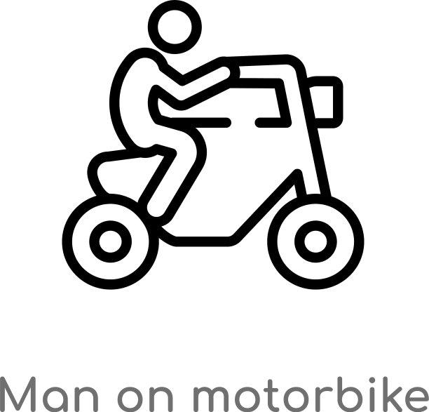 轮廓人在摩托车图标孤立的黑色图片下载