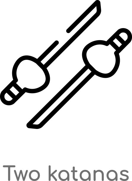 轮廓两个武士刀图标孤立黑色简单图片下载