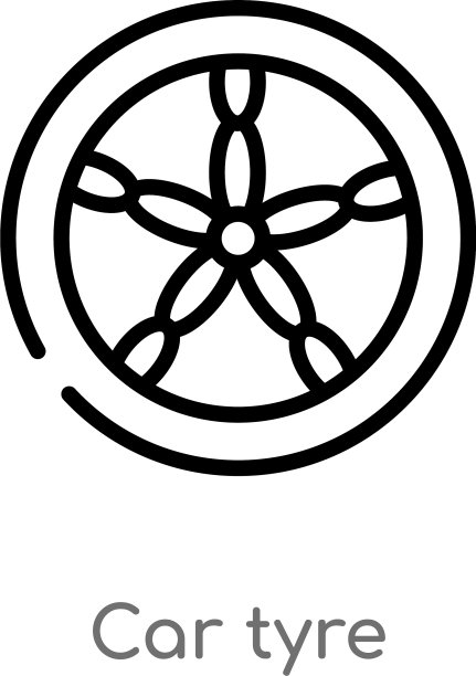 轮廓车轮胎图标孤立黑色简单线条图片下载