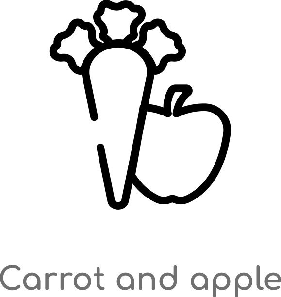 轮廓胡萝卜和苹果图标孤立黑色图片下载