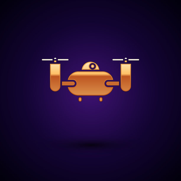 金色无人机飞行与行动摄像头图标图片下载