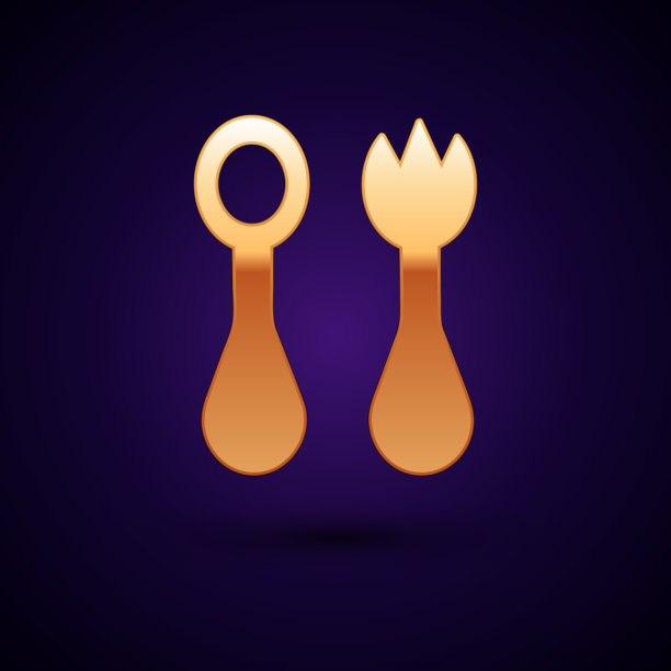 带有叉子和勺子图标的黄金塑料餐具图片下载