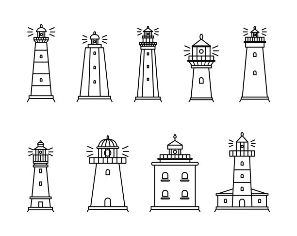灯塔标志黑色细线图标设置图片下载
