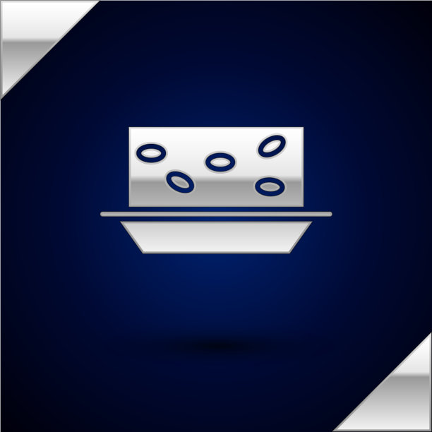 银色牛轧糖与坚果图标孤立在深蓝色图片下载