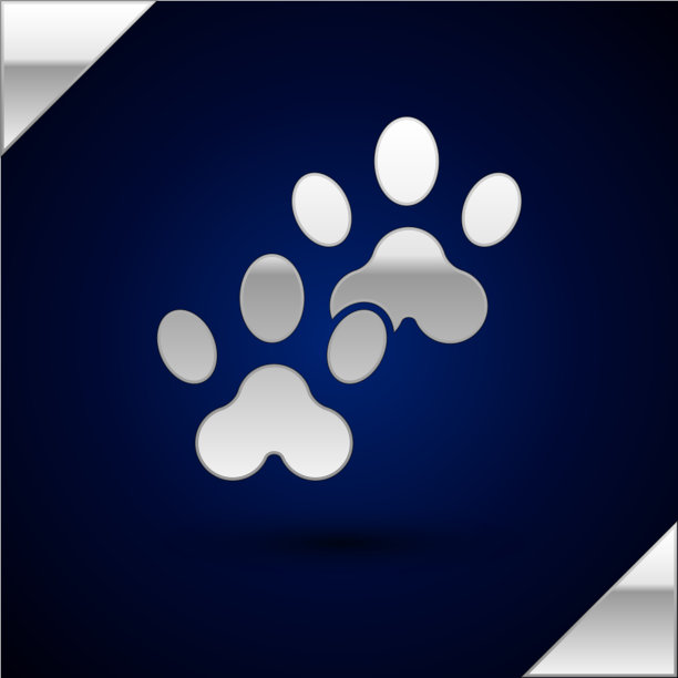 银色爪印图标孤立在深蓝色图片下载