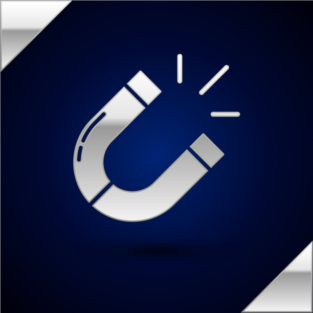 银色磁铁图标孤立在深蓝色图片下载