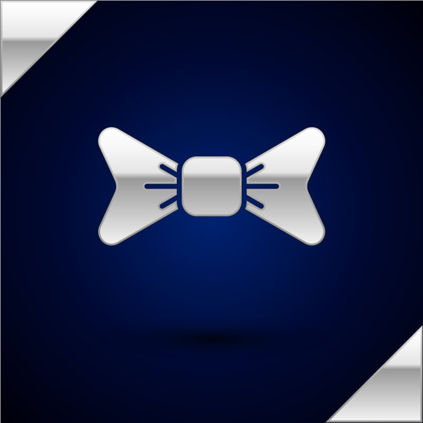 银色蝴蝶结图标孤立在深蓝色图片下载