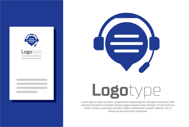 蓝色耳机语音气泡聊天图标图片下载
