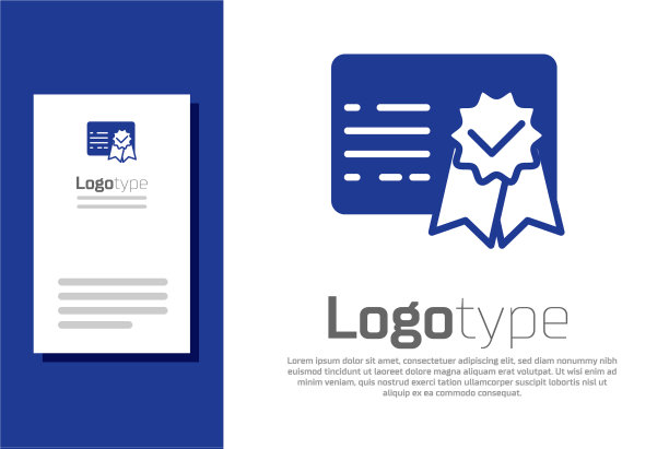 蓝色证书模板图标隔离在白色上图片下载