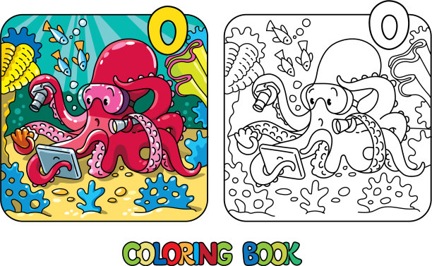 章鱼海洋学家ABC着色书字母表o图片下载