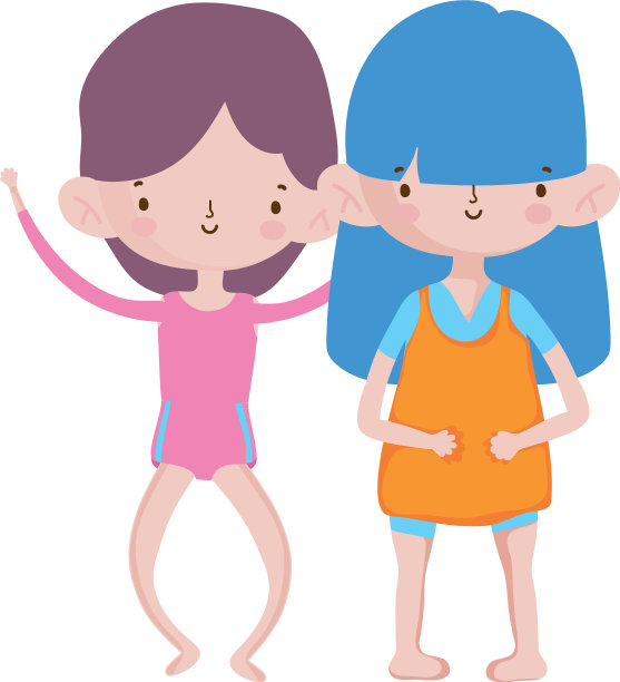 可爱的小女孩，快乐的朋友，卡通人物图片下载