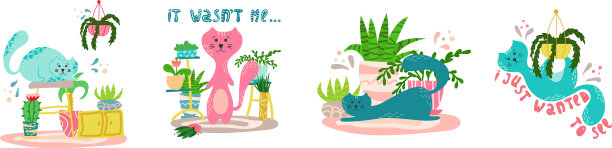 Set手绘有趣的猫，淘气图片下载