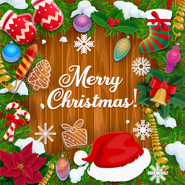 圣诞树装饰，冬青花环和礼物图片下载