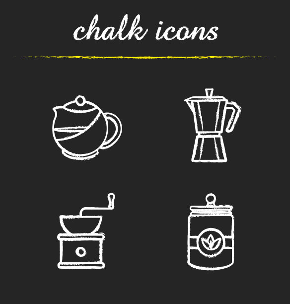 茶和咖啡粉笔图标集图片下载